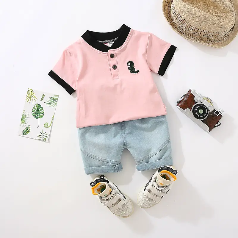 Kids Korean Style Short Sleeve Polo Shirt & Shorts Set