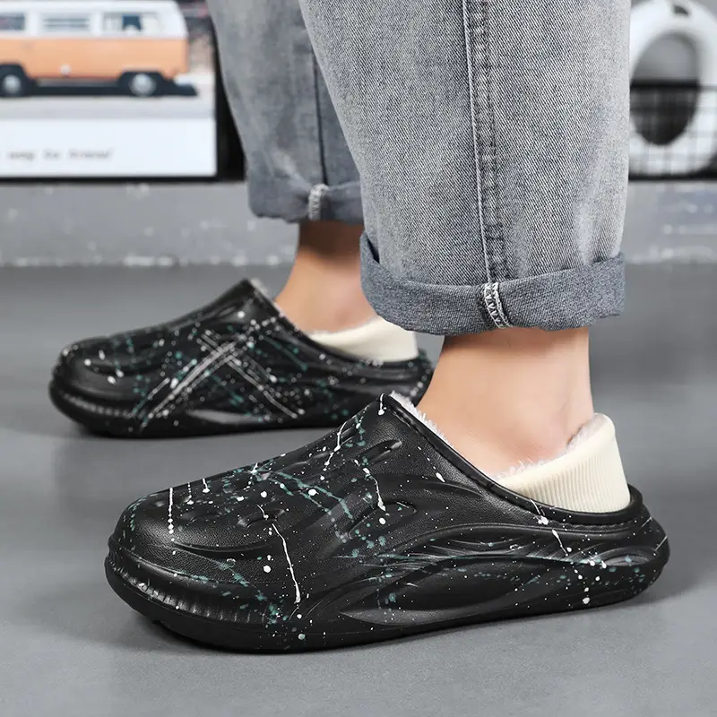 Fleece-Lined and Cotton-Padded Clogs for Outdoor Wear, Cotton Slippers for Home, High-End Feel, Slip-On Winter Starry Cotton Shoes for Men - Image 4