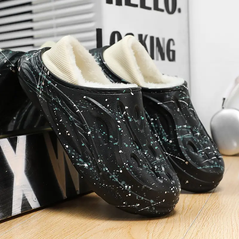 Fleece-Lined and Cotton-Padded Clogs for Outdoor Wear, Cotton Slippers for Home, High-End Feel, Slip-On Winter Starry Cotton Shoes for Men - Image 5