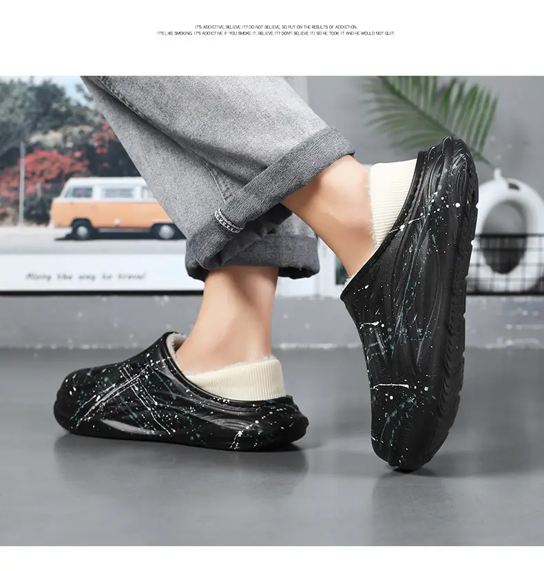 Fleece-Lined and Cotton-Padded Clogs for Outdoor Wear, Cotton Slippers for Home, High-End Feel, Slip-On Winter Starry Cotton Shoes for Men — feature 16