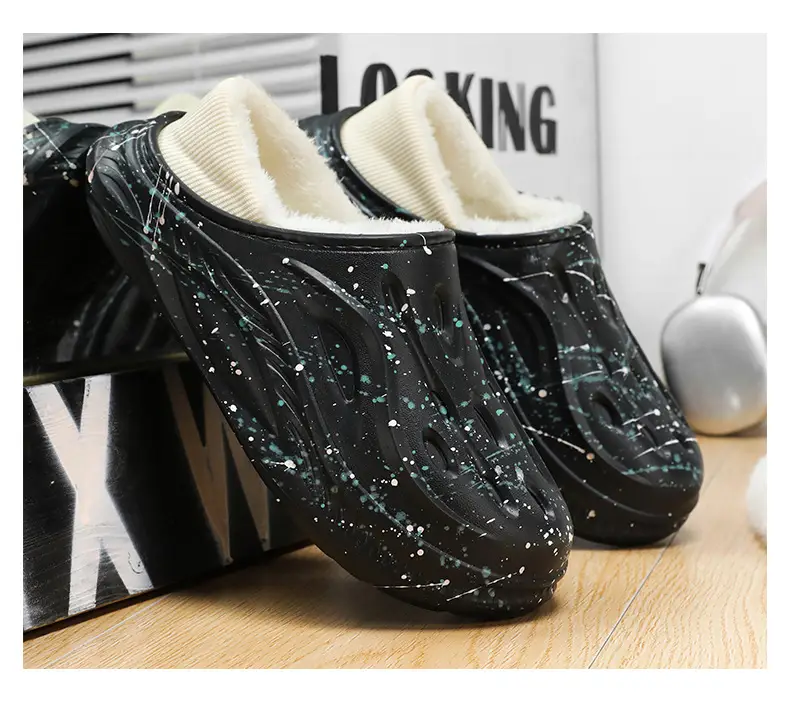 Fleece-Lined and Cotton-Padded Clogs for Outdoor Wear, Cotton Slippers for Home, High-End Feel, Slip-On Winter Starry Cotton Shoes for Men — feature 20