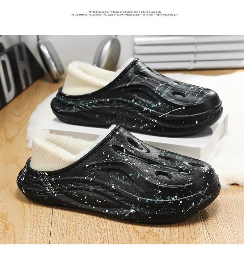Fleece-Lined and Cotton-Padded Clogs for Outdoor Wear, Cotton Slippers for Home, High-End Feel, Slip-On Winter Starry Cotton Shoes for Men — feature 21