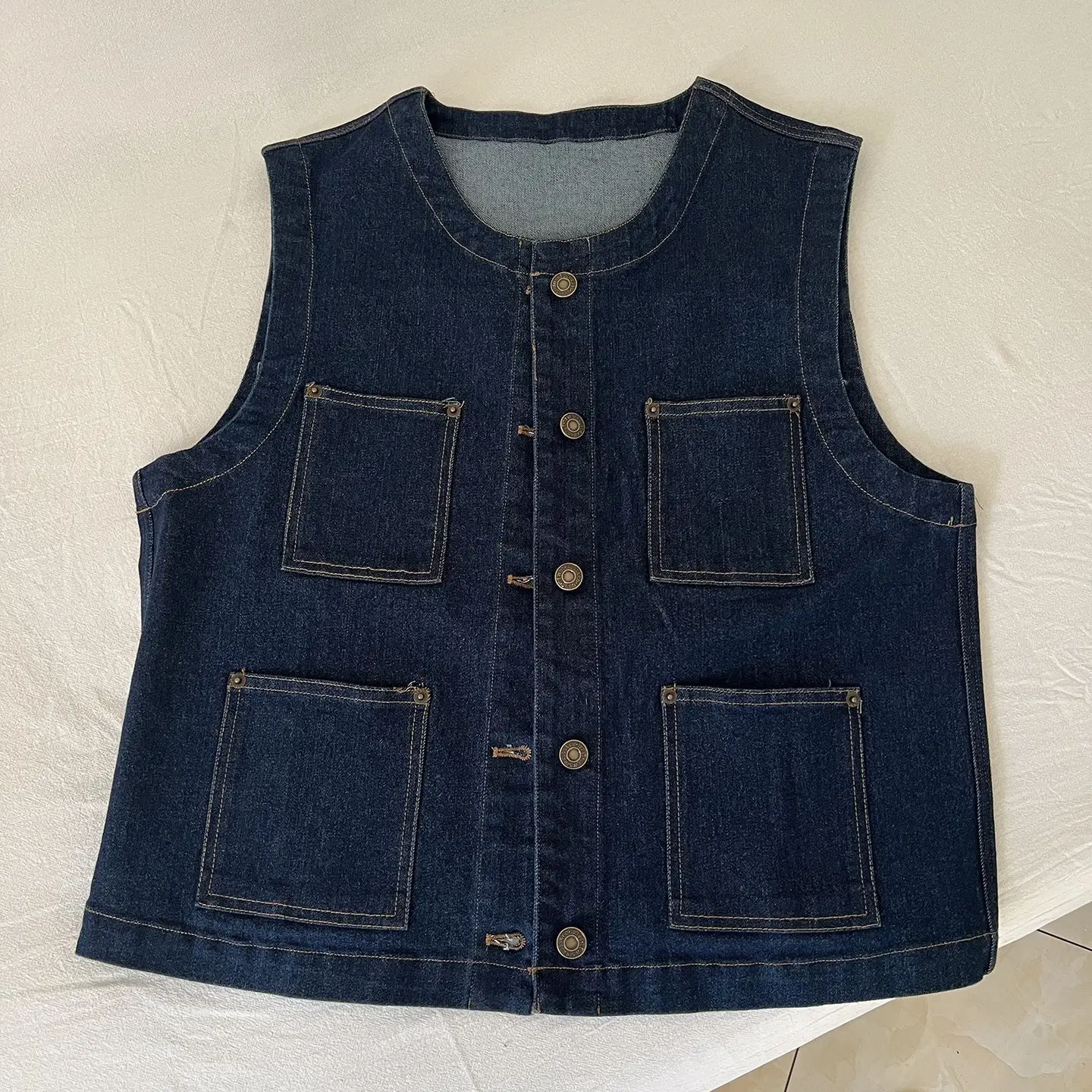 Vintage Denim Vest Jacket with Sunglasses & Sleeveless Layered Vest