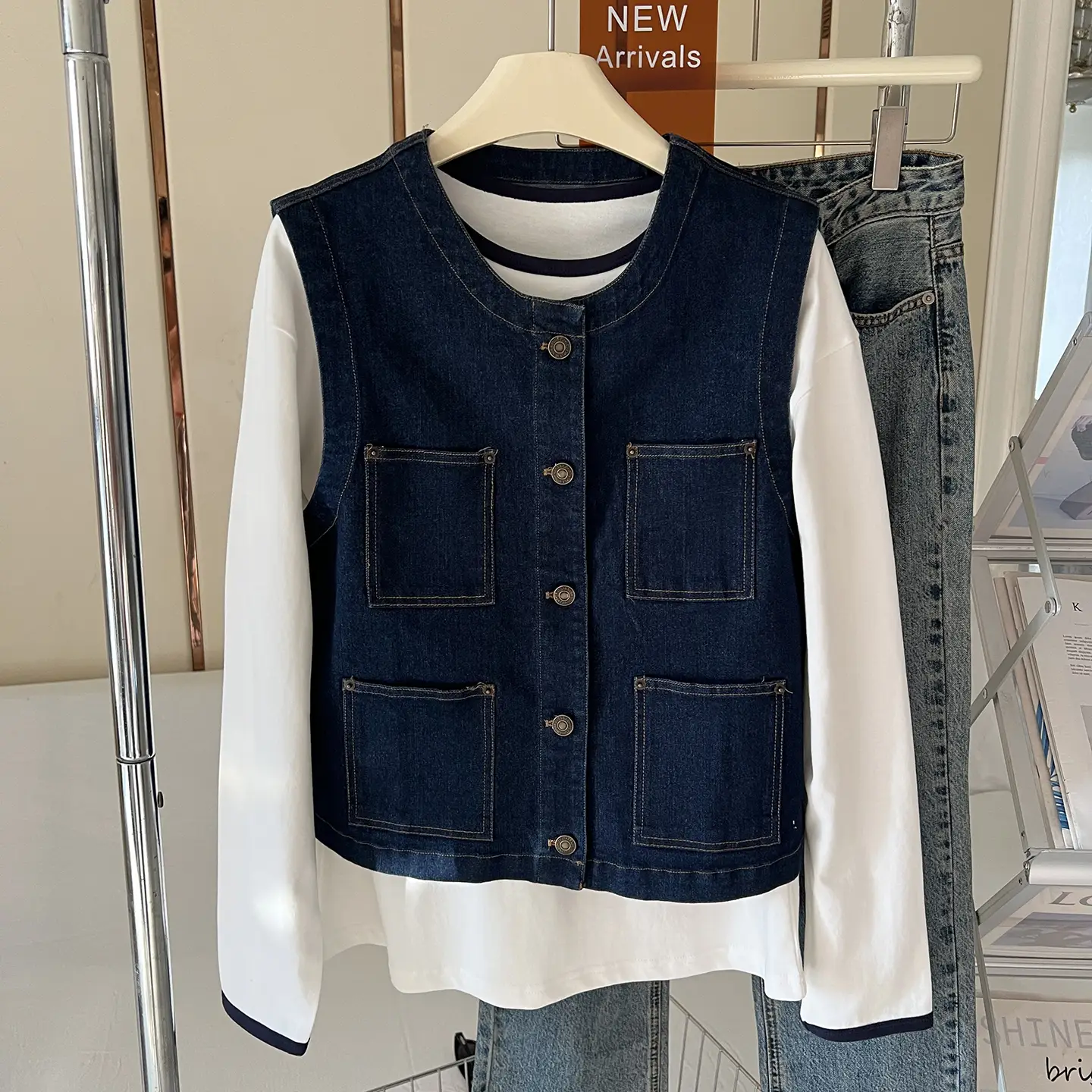 Vintage Denim Vest Jacket with Sunglasses & Sleeveless Layered Vest — feature 5