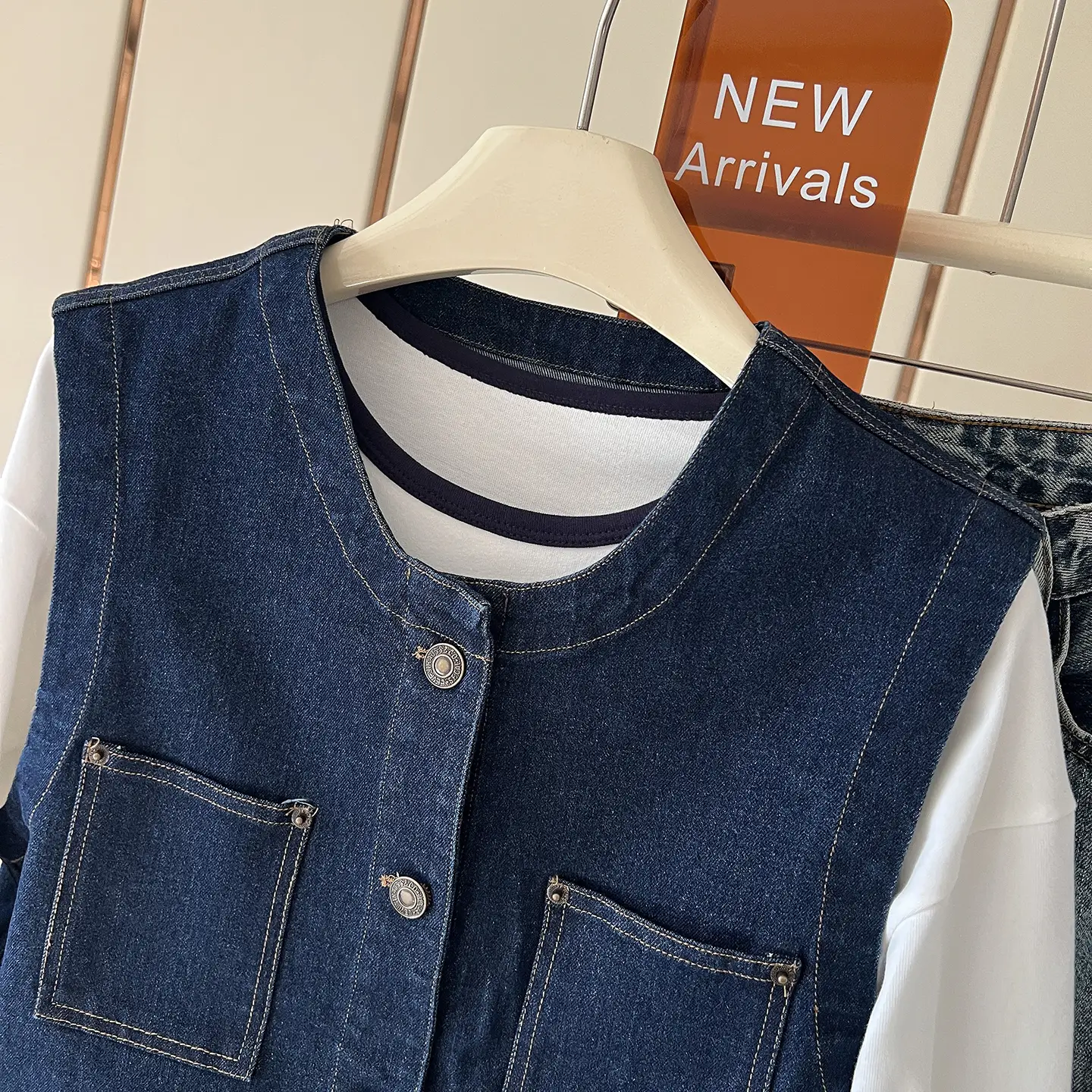 Vintage Denim Vest Jacket with Sunglasses & Sleeveless Layered Vest — feature 8