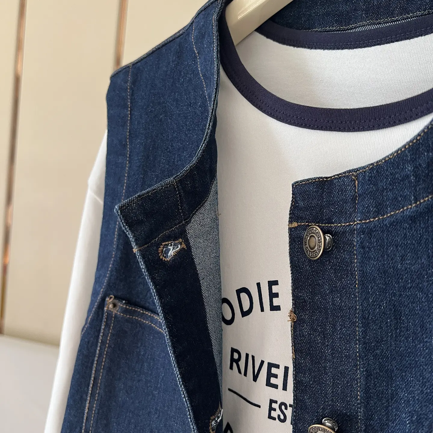 Vintage Denim Vest Jacket with Sunglasses & Sleeveless Layered Vest — feature 9