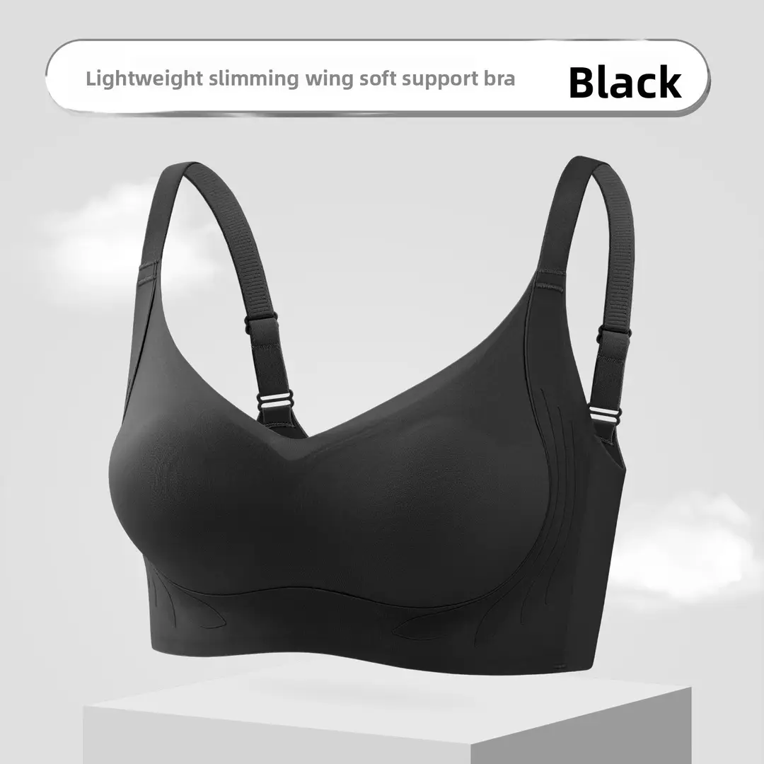 Seamless Women's Anti-Sagging Soft Support Cat Paw Cup Thin Large Bust Minimizing Push-Up Beautiful Back Side Breast Gathering Bra