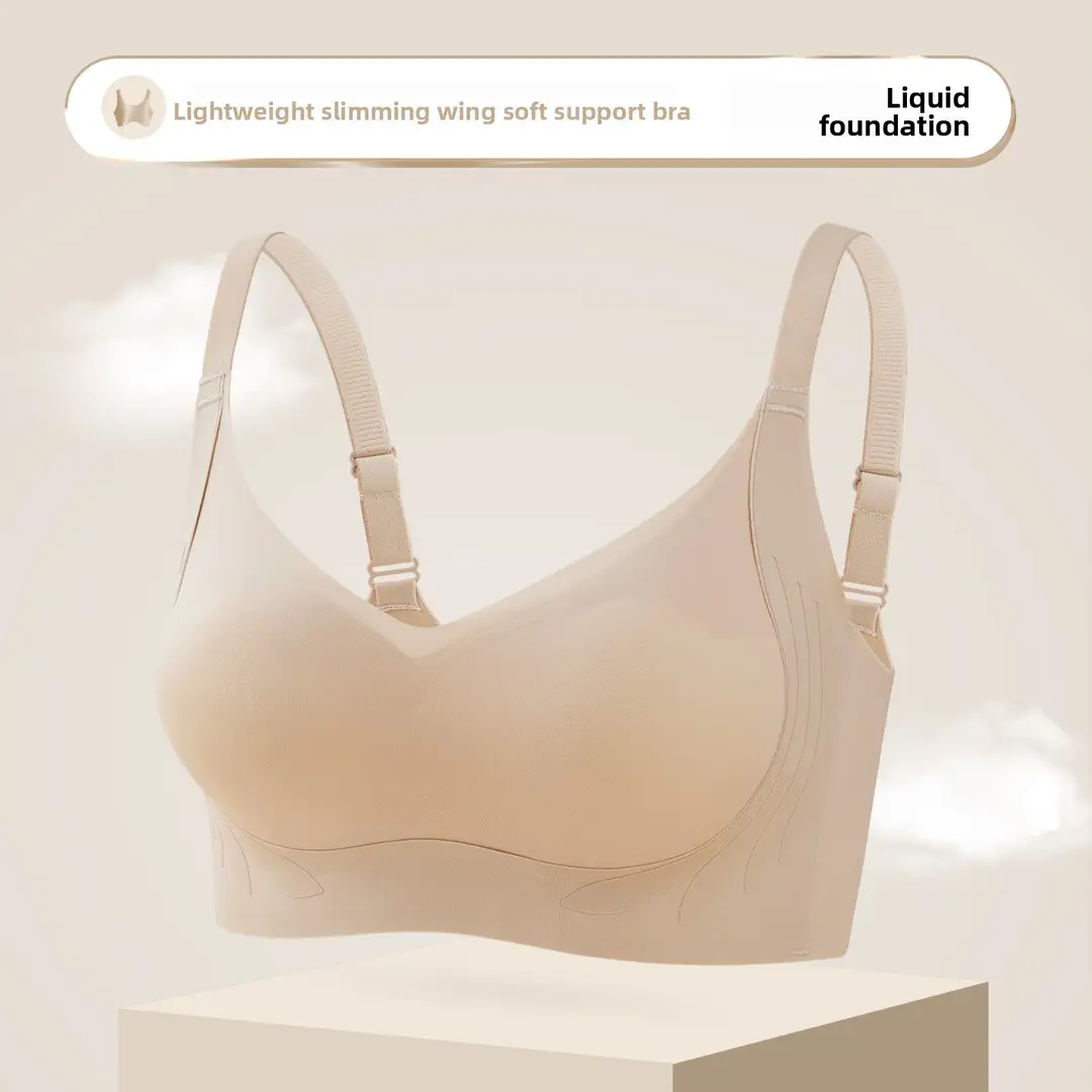 Seamless Women's Anti-Sagging Soft Support Cat Paw Cup Thin Large Bust Minimizing Push-Up Beautiful Back Side Breast Gathering Bra