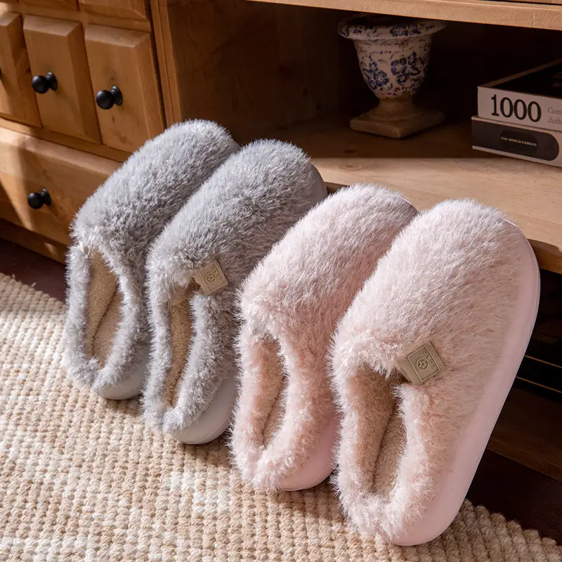New Men's Cotton Slippers for Autumn and Winter Indoor Home Use Fleece-Lined to Keep Warm and Feel Like Stepping on Shit, Women's Non-Slip Couple Slippers for Men - Image 8