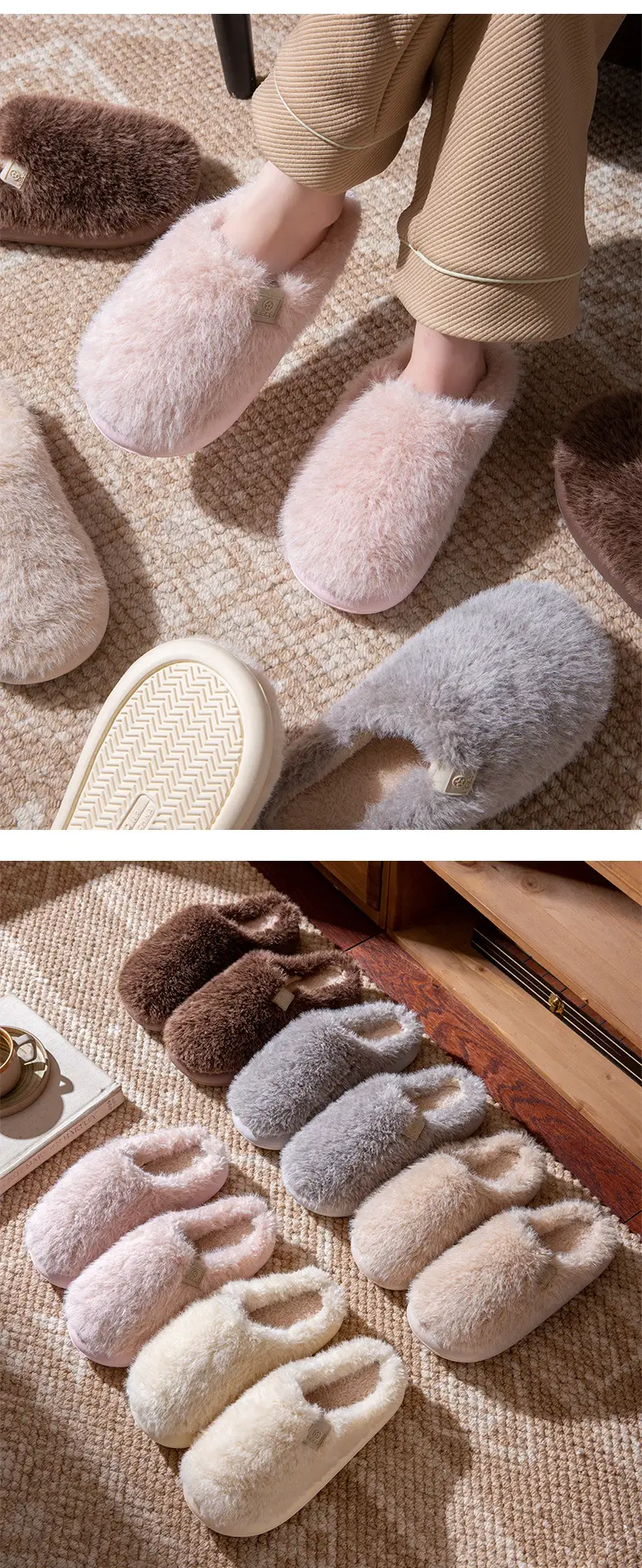 New Men's Cotton Slippers for Autumn and Winter Indoor Home Use Fleece-Lined to Keep Warm and Feel Like Stepping on Shit, Women's Non-Slip Couple Slippers for Men — feature 10