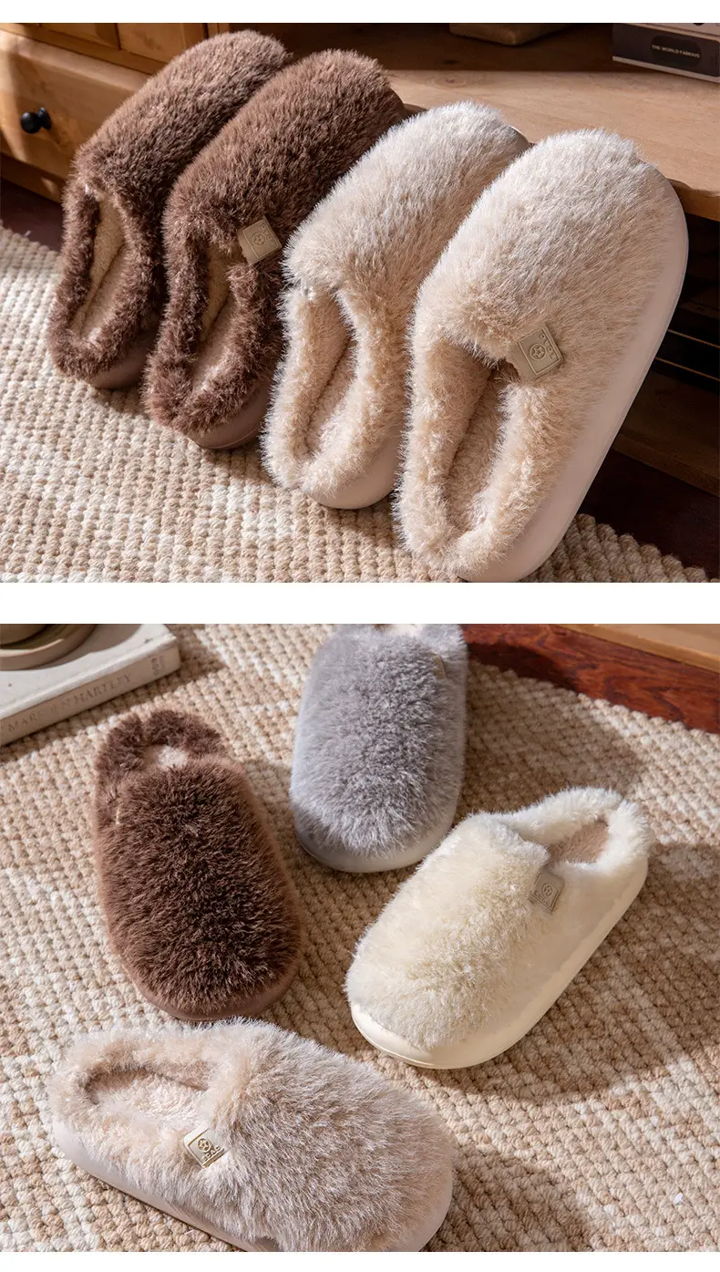 New Men's Cotton Slippers for Autumn and Winter Indoor Home Use Fleece-Lined to Keep Warm and Feel Like Stepping on Shit, Women's Non-Slip Couple Slippers for Men — feature 8