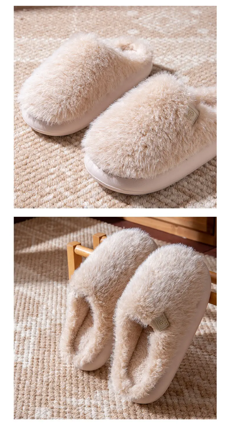 New Men's Cotton Slippers for Autumn and Winter Indoor Home Use Fleece-Lined to Keep Warm and Feel Like Stepping on Shit, Women's Non-Slip Couple Slippers for Men — feature 9
