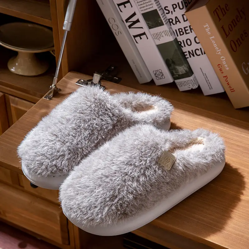 New Men's Cotton Slippers for Autumn and Winter Indoor Home Use Fleece-Lined to Keep Warm and Feel Like Stepping on Shit, Women's Non-Slip Couple Slippers for Men - Image 2