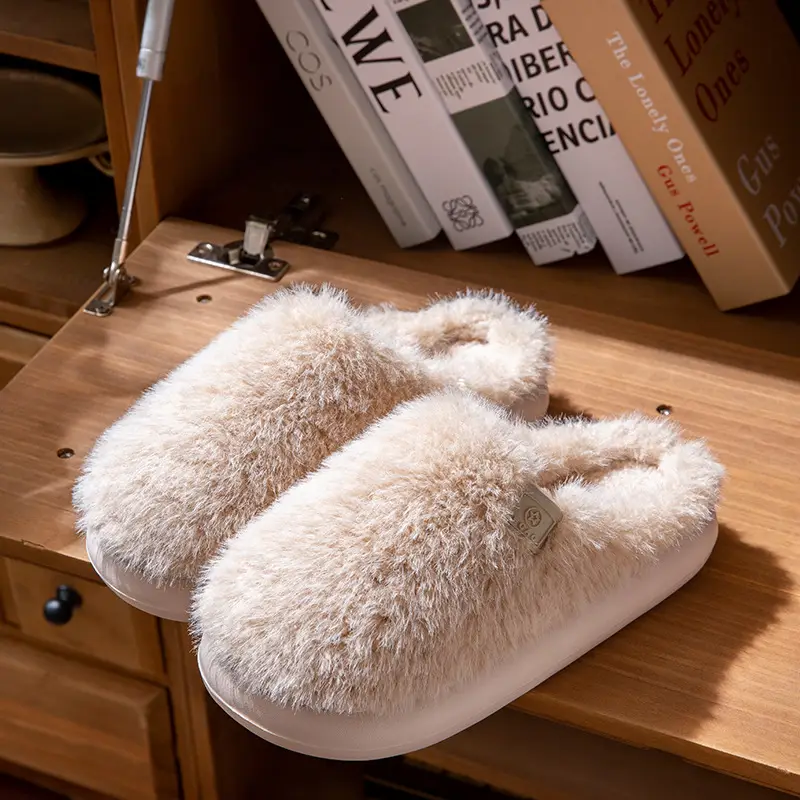 New Men's Cotton Slippers for Autumn and Winter Indoor Home Use Fleece-Lined to Keep Warm and Feel Like Stepping on Shit, Women's Non-Slip Couple Slippers for Men - Image 3