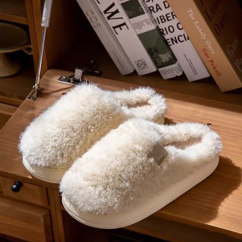 New Men's Cotton Slippers for Autumn and Winter Indoor Home Use Fleece-Lined to Keep Warm and Feel Like Stepping on Shit, Women's Non-Slip Couple Slippers for Men - Image 4