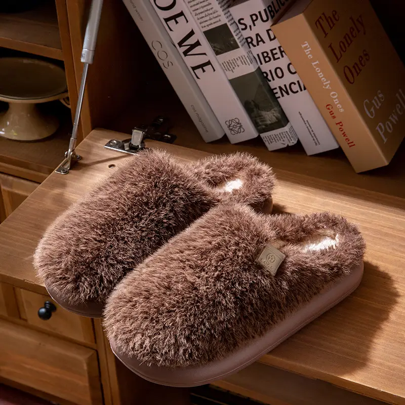 New Men's Cotton Slippers for Autumn and Winter Indoor Home Use Fleece-Lined to Keep Warm and Feel Like Stepping on Shit, Women's Non-Slip Couple Slippers for Men - Image 5