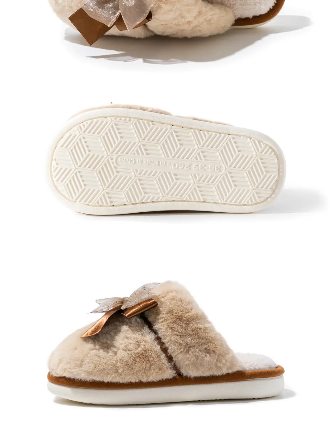 Bow Plush Cotton Slippers for Women Autumn and Winter 2025 New Warm Indoor Home Soft Sole Anti-Slip Confinement Slippers — feature 18
