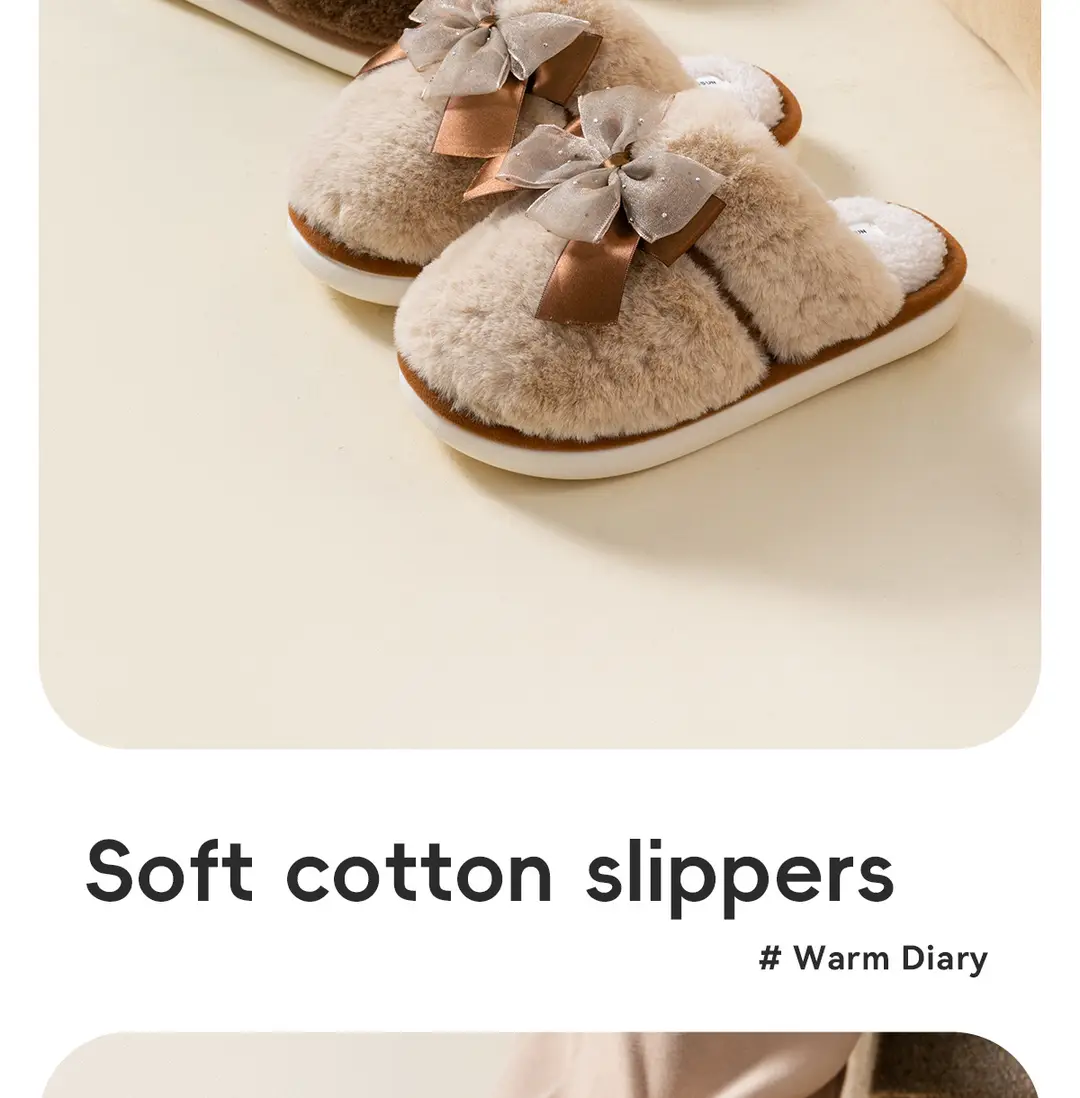 Bow Plush Cotton Slippers for Women Autumn and Winter 2025 New Warm Indoor Home Soft Sole Anti-Slip Confinement Slippers — feature 7