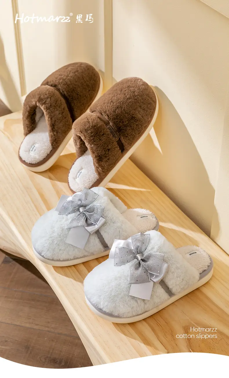 Women Grey Thick Cotton Slippers Winter Warm Indoor — feature 1