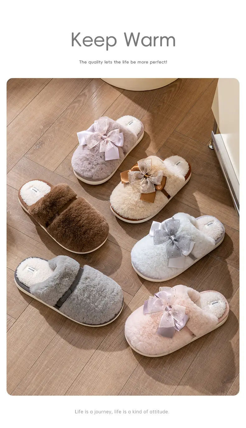 Women Grey Thick Cotton Slippers Winter Warm Indoor — feature 9