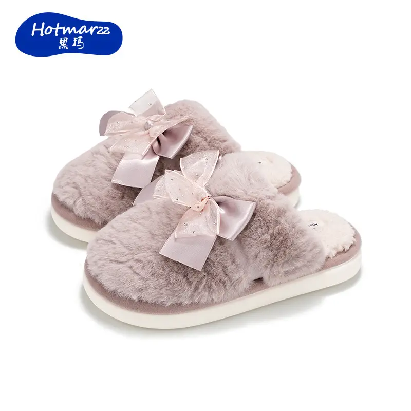 Women Grey Thick Cotton Slippers Winter Warm Indoor - Image 2