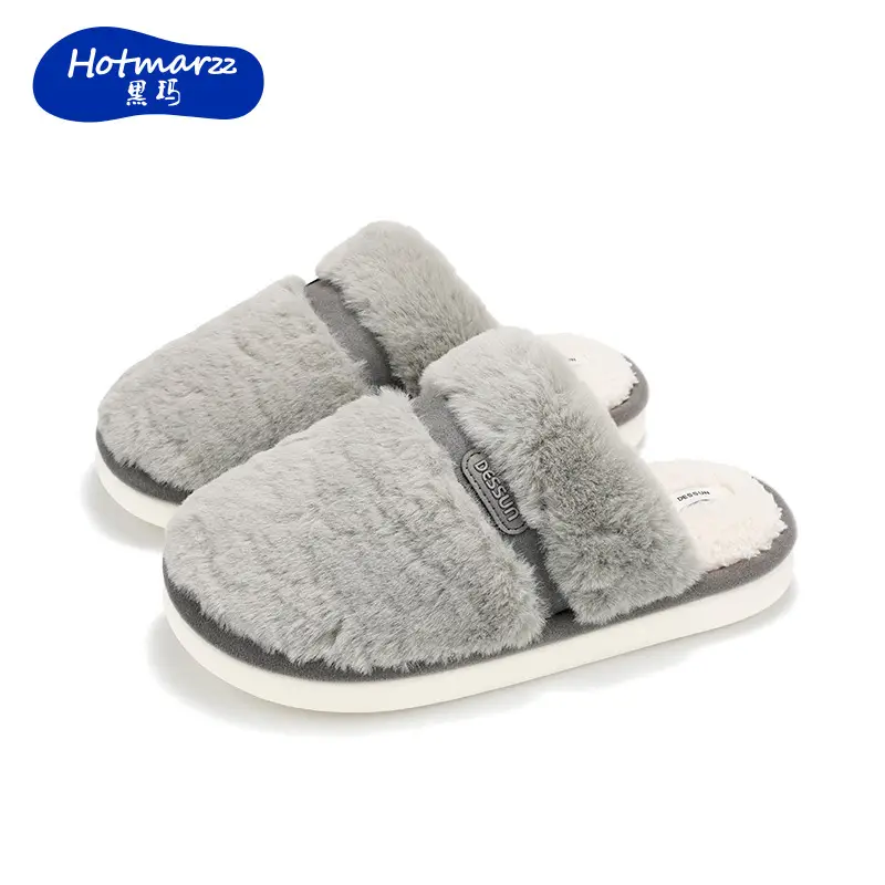 Women Grey Thick Cotton Slippers Winter Warm Indoor - Image 4