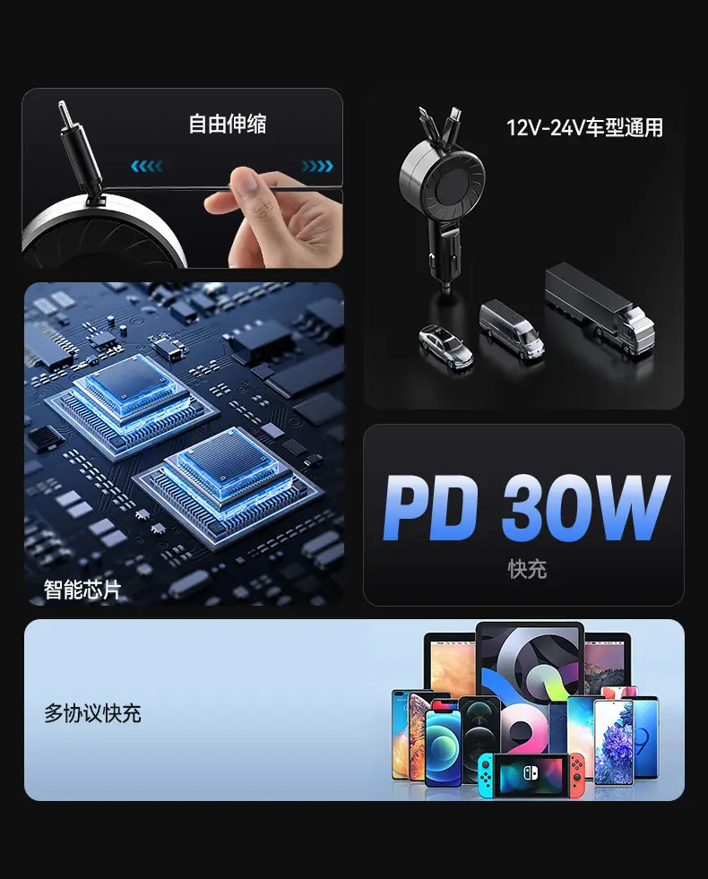 Cross-Border Retractable Car Charger Pd50W Super Fast Charging — feature 2