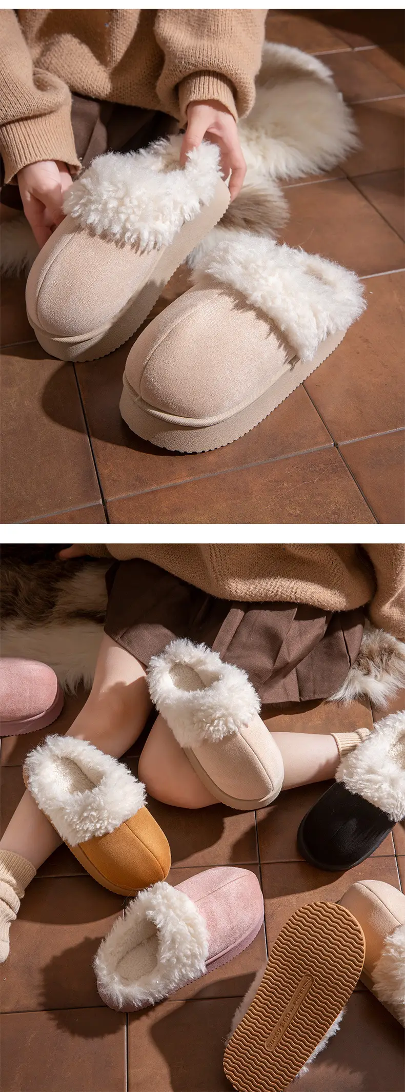 Thick-Soled Plush Toe-Toe Fur Slippers for Women's Outer Wear 2025 Autumn and Winter New Fur Integrated Snow Boots Fleece-Lined Cotton Slippers — feature 10