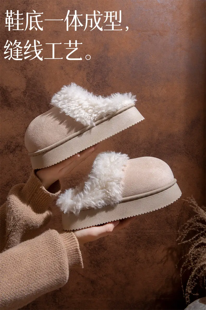 Thick-Soled Plush Toe-Toe Fur Slippers for Women's Outer Wear 2025 Autumn and Winter New Fur Integrated Snow Boots Fleece-Lined Cotton Slippers — feature 5