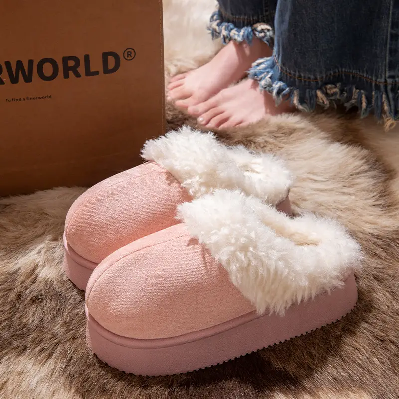 Thick-Soled Plush Toe-Toe Fur Slippers for Women's Outer Wear 2025 Autumn and Winter New Fur Integrated Snow Boots Fleece-Lined Cotton Slippers - Image 2