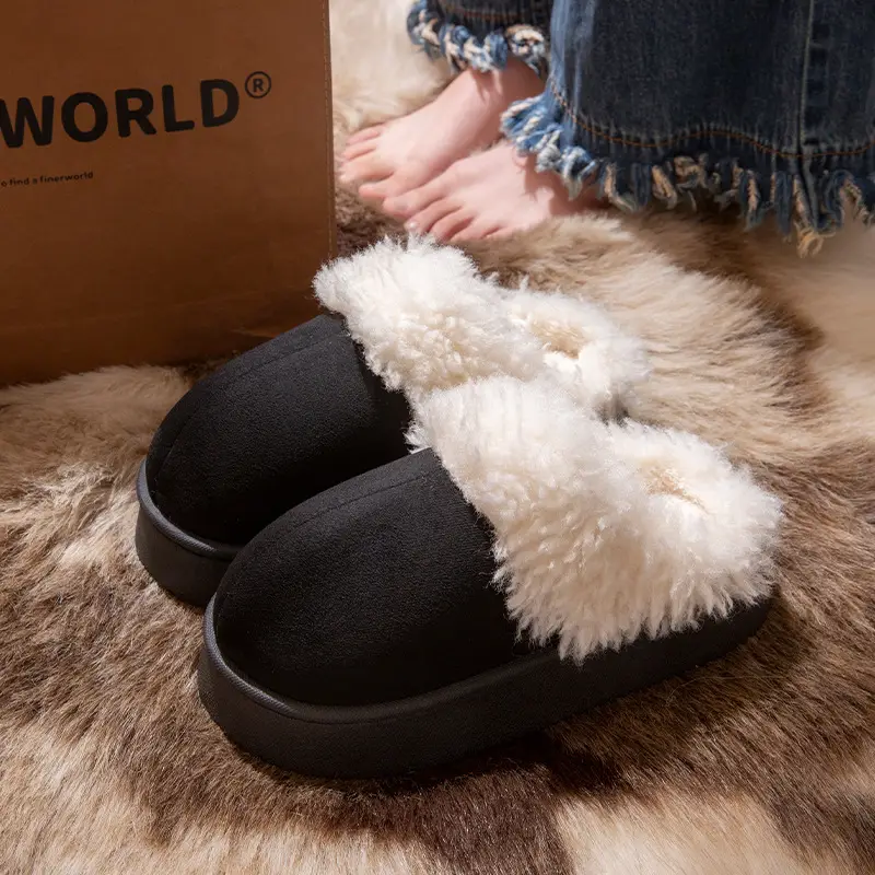 Thick-Soled Plush Toe-Toe Fur Slippers for Women's Outer Wear 2025 Autumn and Winter New Fur Integrated Snow Boots Fleece-Lined Cotton Slippers - Image 3