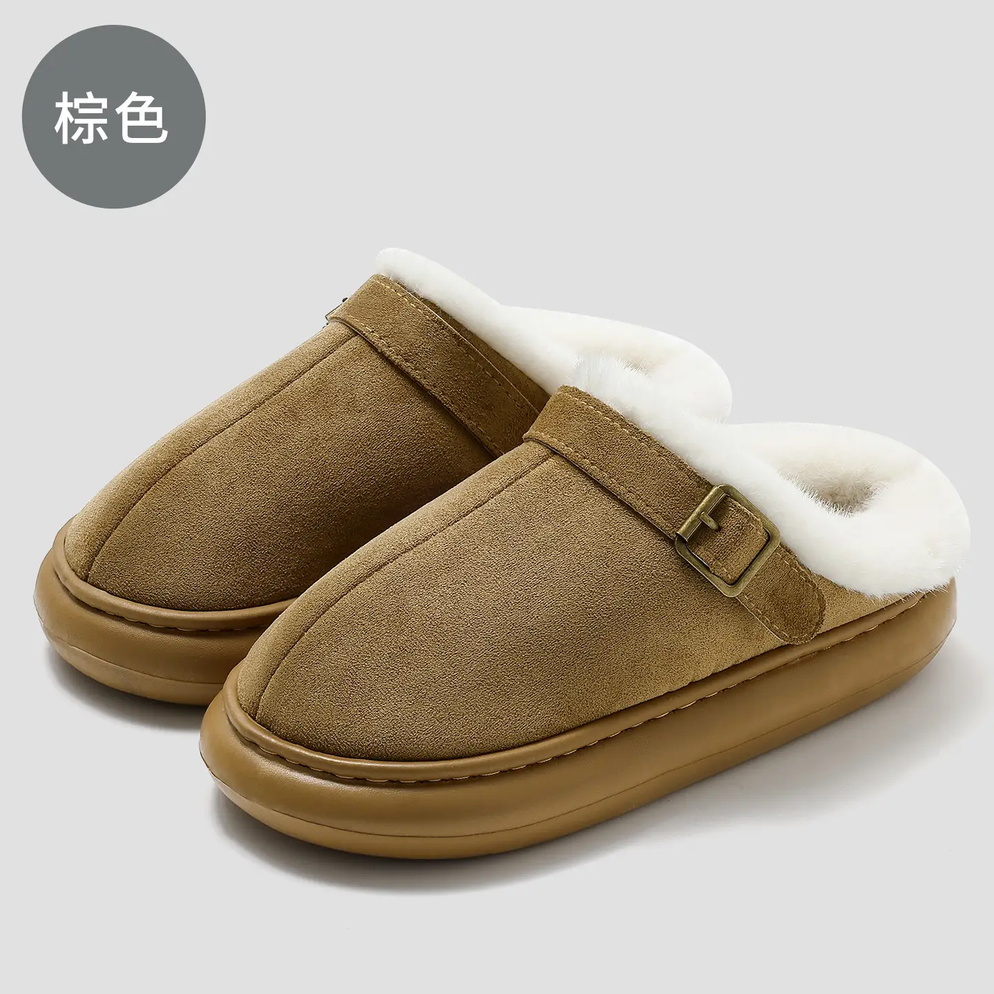 Women Winter Brown Birkenstock Slippers with Thick Non-Slip Sole - Image 2