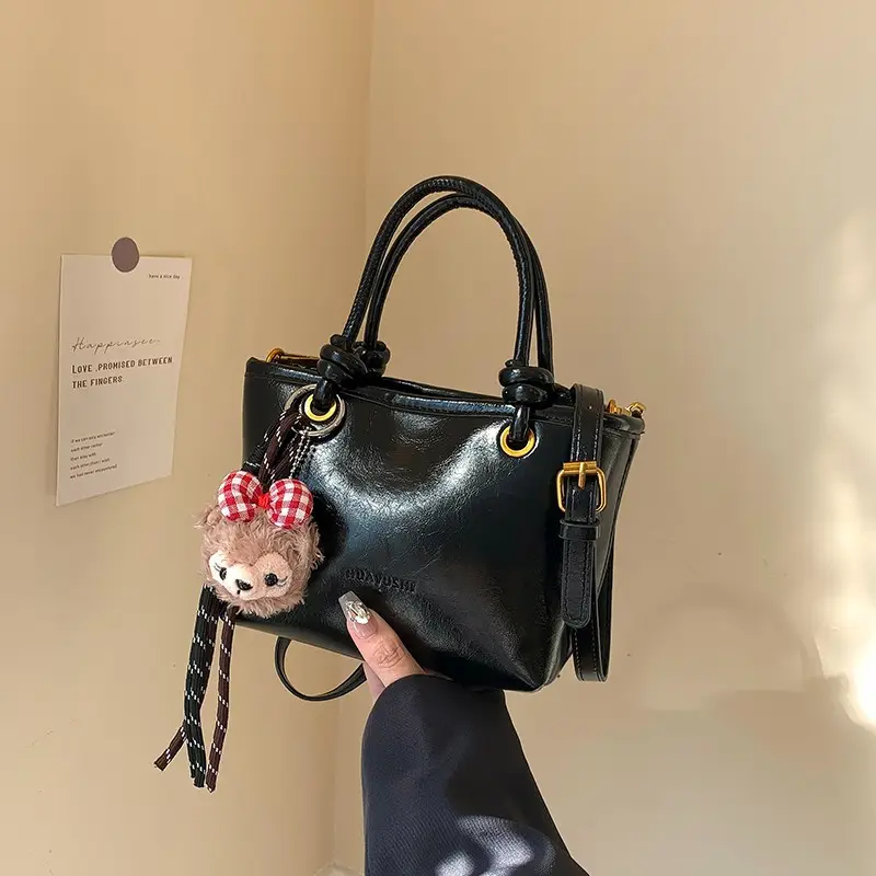 2025 Black Leather Bucket Bag for Women - Image 5