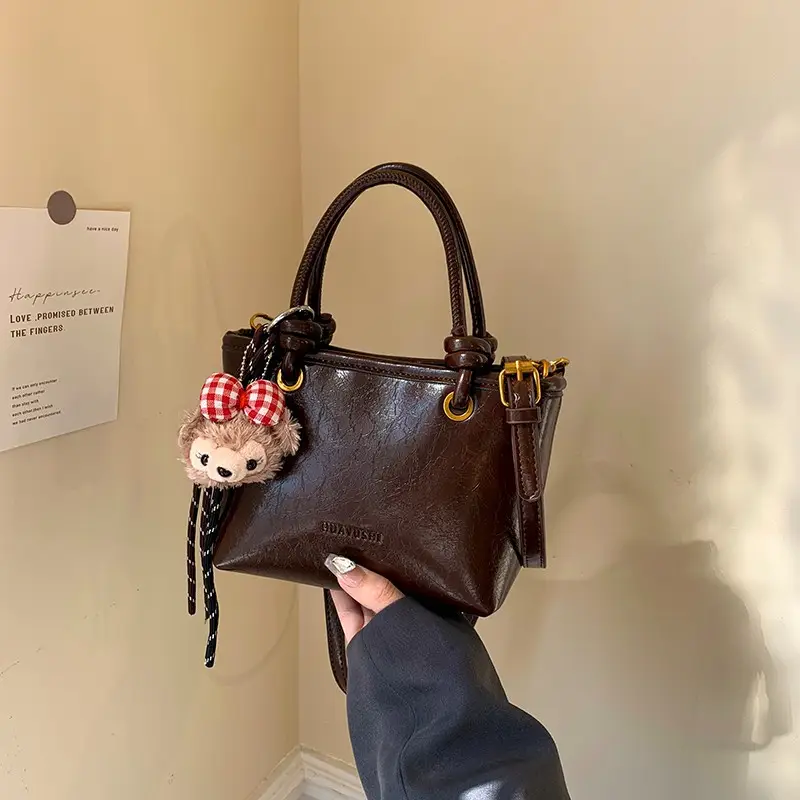 2025 Black Leather Bucket Bag for Women - Image 6
