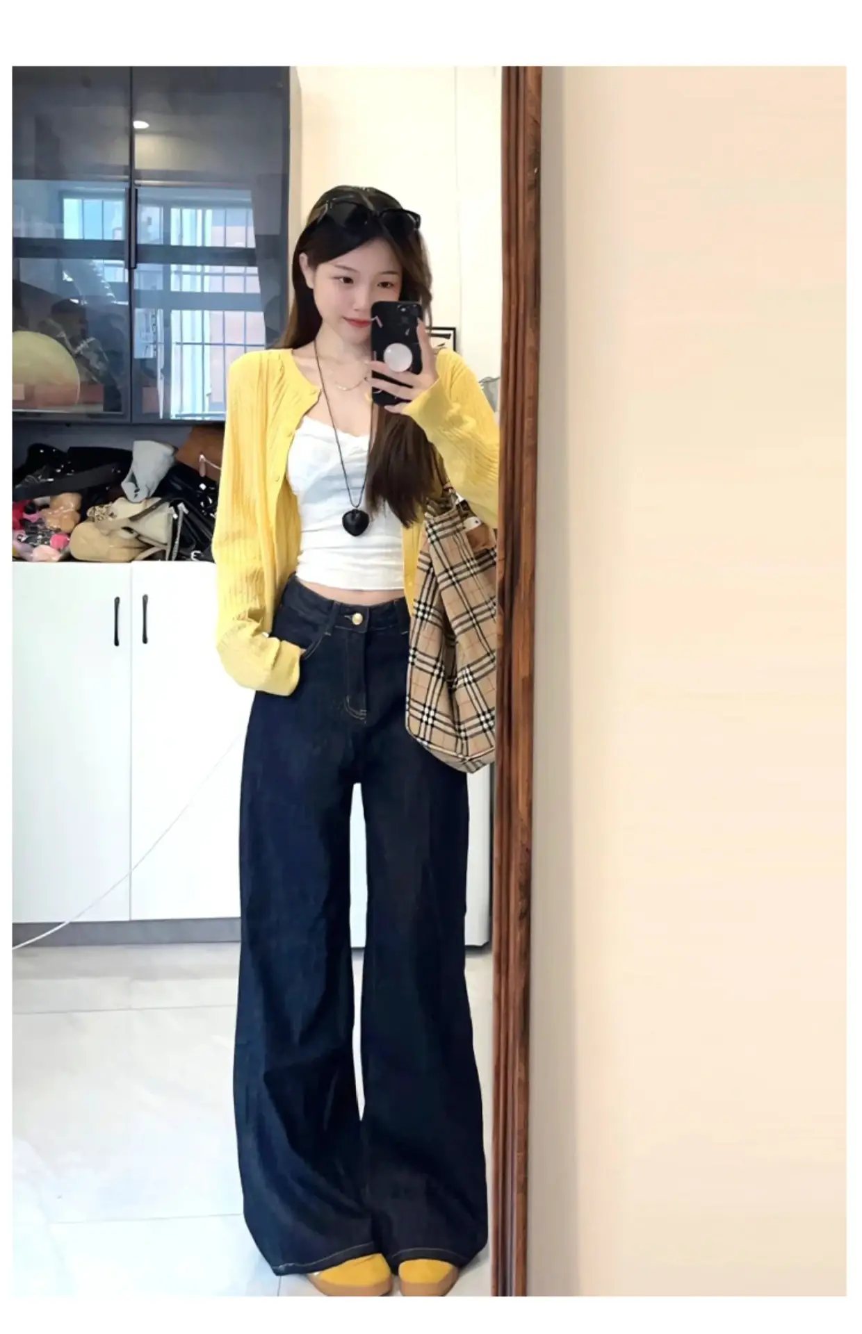 Dark Blue Wide Leg Pants with Yellow Cardigan 2025 — feature 5