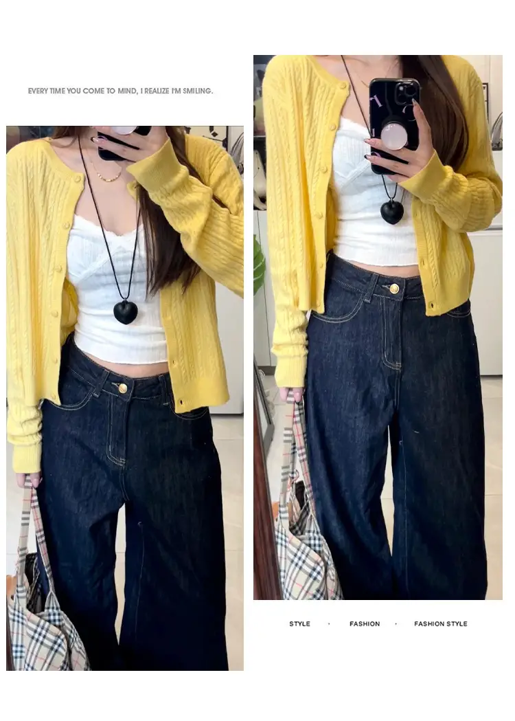 Dark Blue Wide Leg Pants with Yellow Cardigan 2025 — feature 6