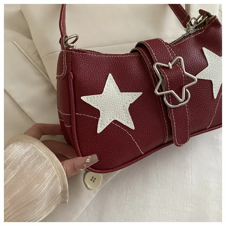 Women Star Print Shoulder Bag Beige Leather — feature 11