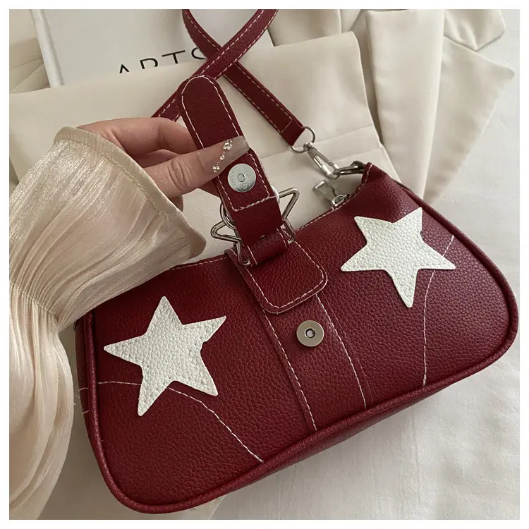 Women Star Print Shoulder Bag Beige Leather — feature 13