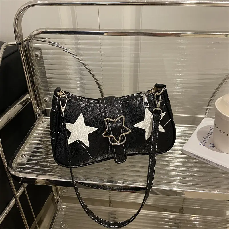 Women Star Print Shoulder Bag Beige Leather — feature 15
