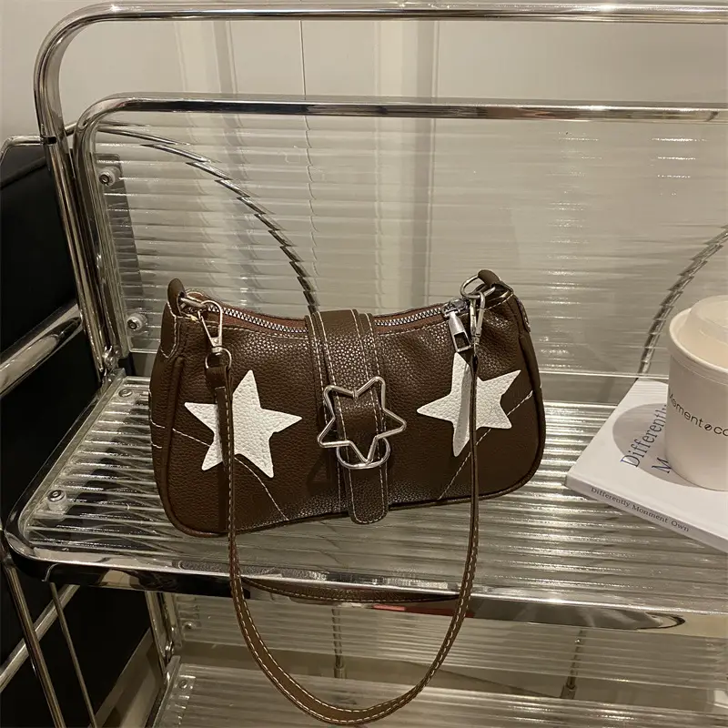 Women Star Print Shoulder Bag Beige Leather — feature 16