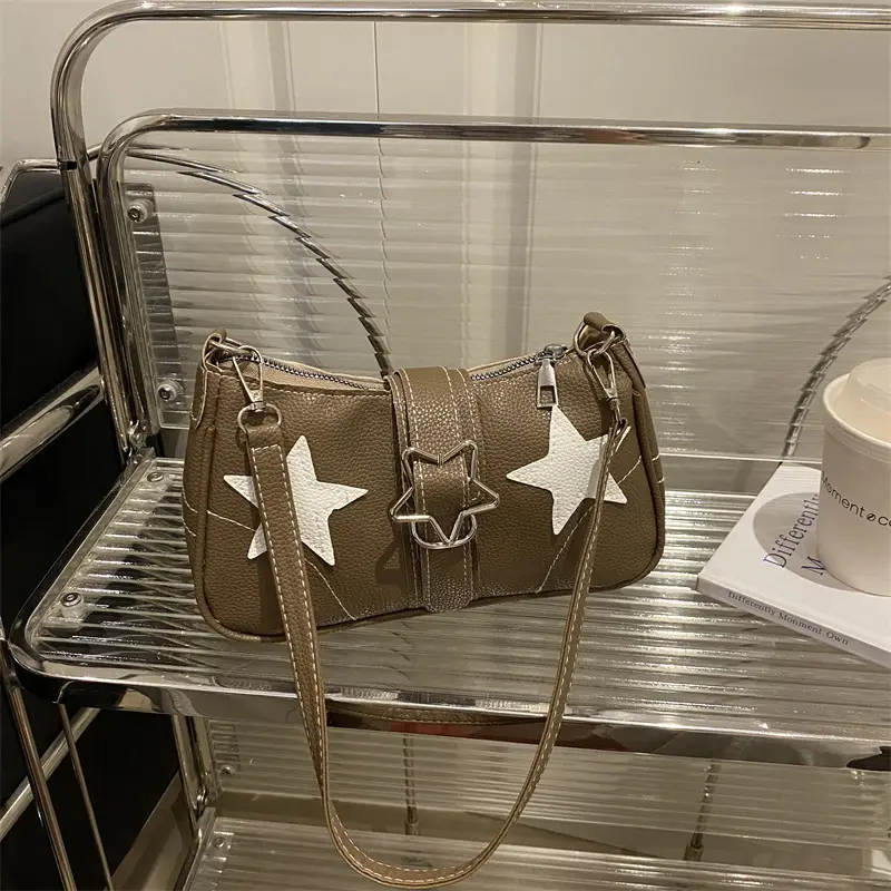 Women Star Print Shoulder Bag Beige Leather — feature 18