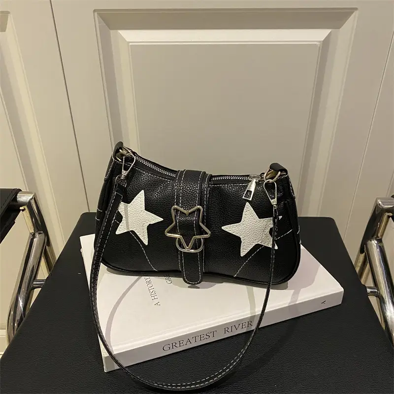 Women Star Print Shoulder Bag Beige Leather — feature 19