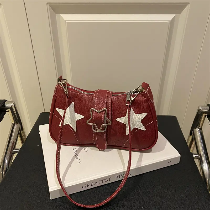 Women Star Print Shoulder Bag Beige Leather — feature 20