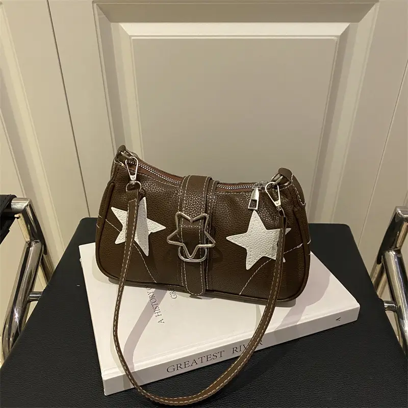Women Star Print Shoulder Bag Beige Leather — feature 21