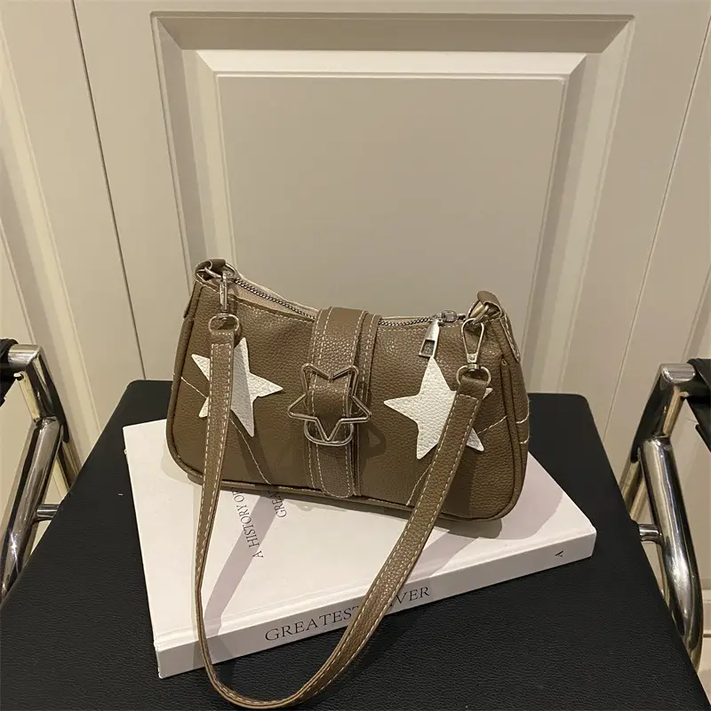 Women Star Print Shoulder Bag Beige Leather — feature 22