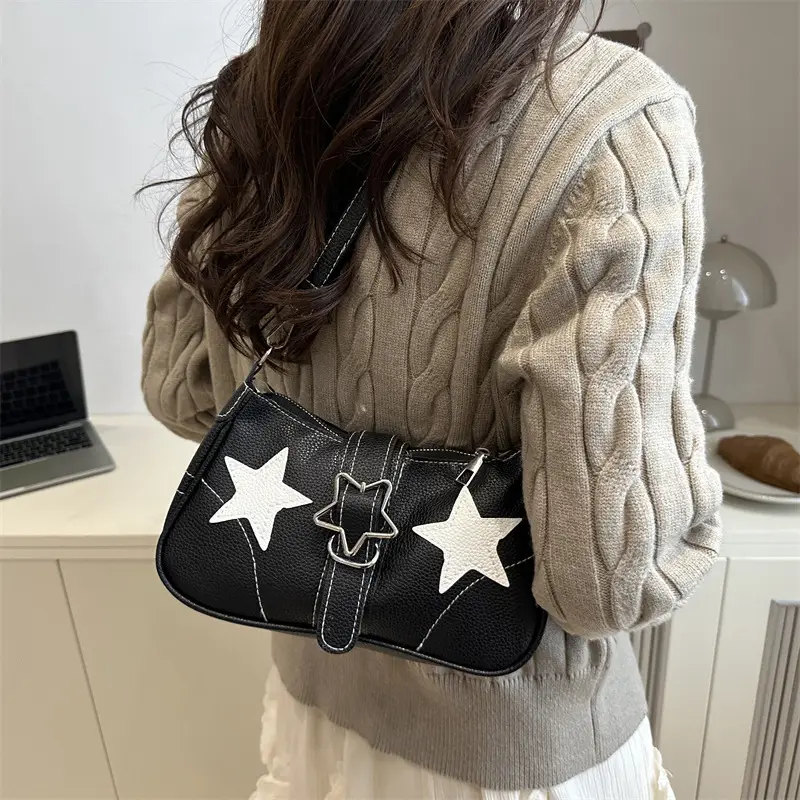 Women Star Print Shoulder Bag Beige Leather — feature 28