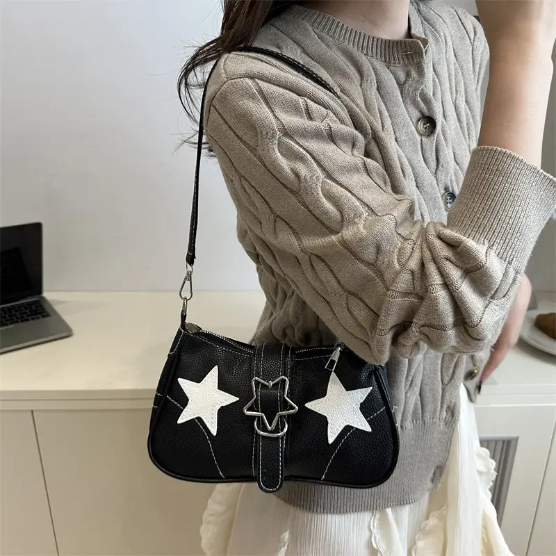 Women Star Print Shoulder Bag Beige Leather — feature 29