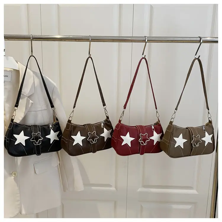 Women Star Print Shoulder Bag Beige Leather — feature 4