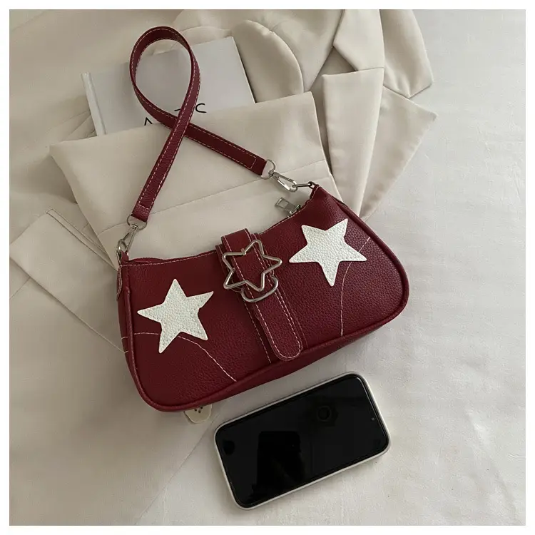 Women Star Print Shoulder Bag Beige Leather — feature 5