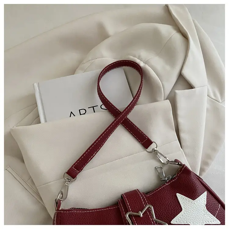 Women Star Print Shoulder Bag Beige Leather — feature 7